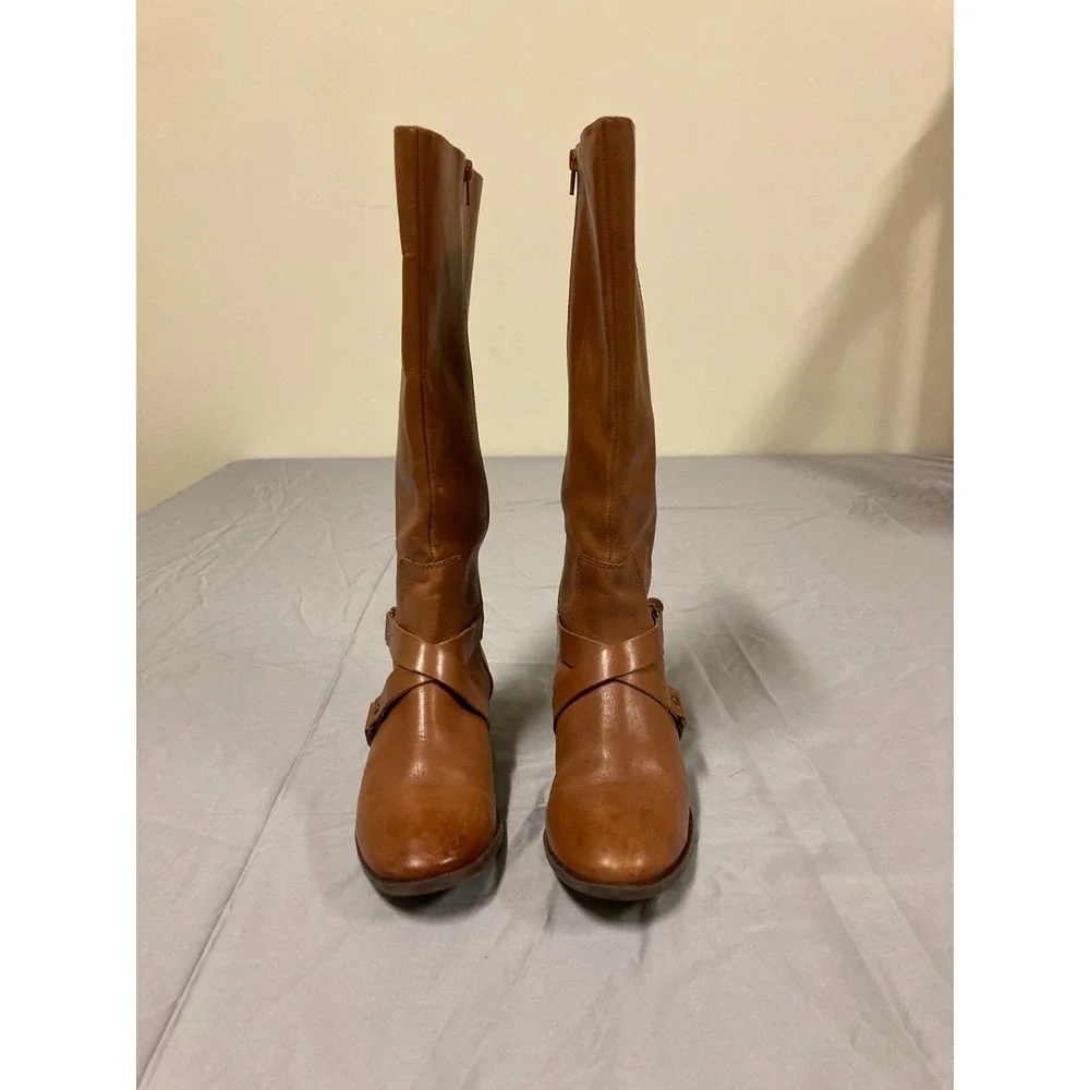 Nine West Blogger Leather Knee-High Riding Boots Women's Brown Side-Zip - 8M‎